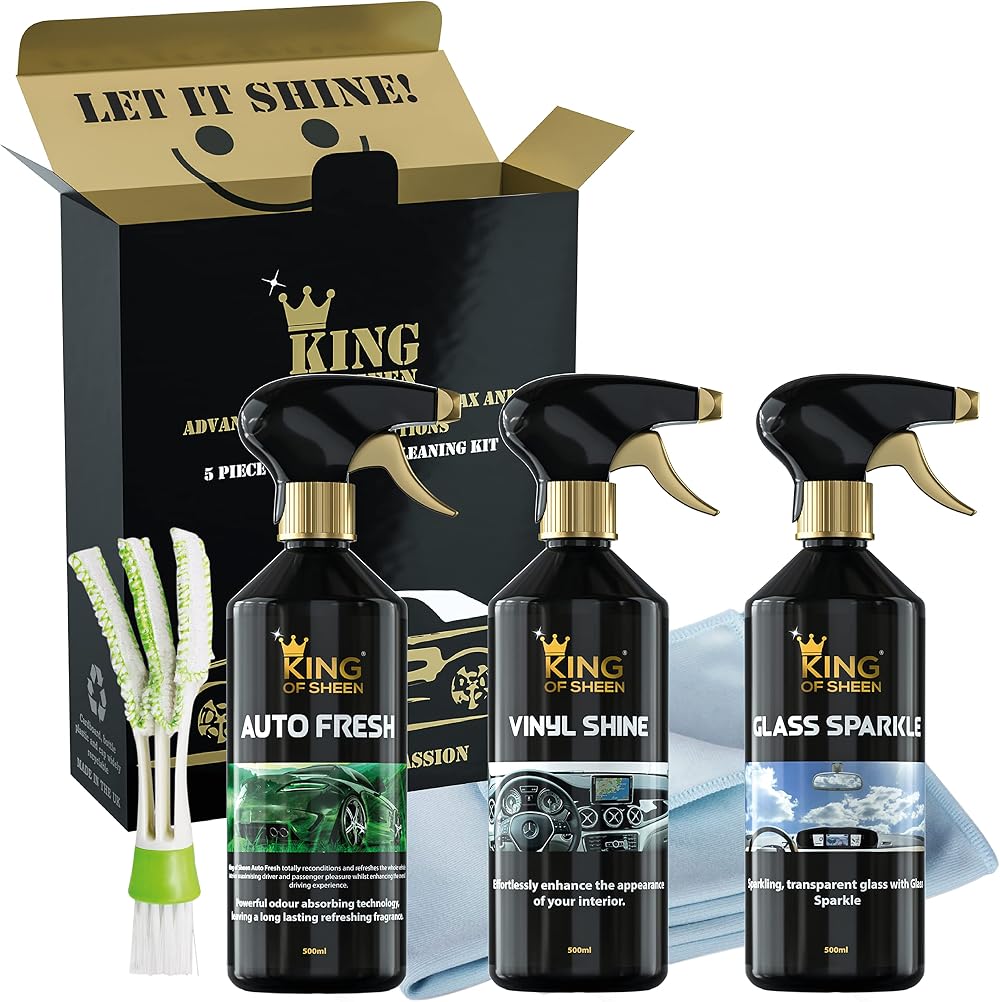 King of Sheen Interior Car Cleaning Kit - Auto Fresh, Vinyl Shine & Glass
