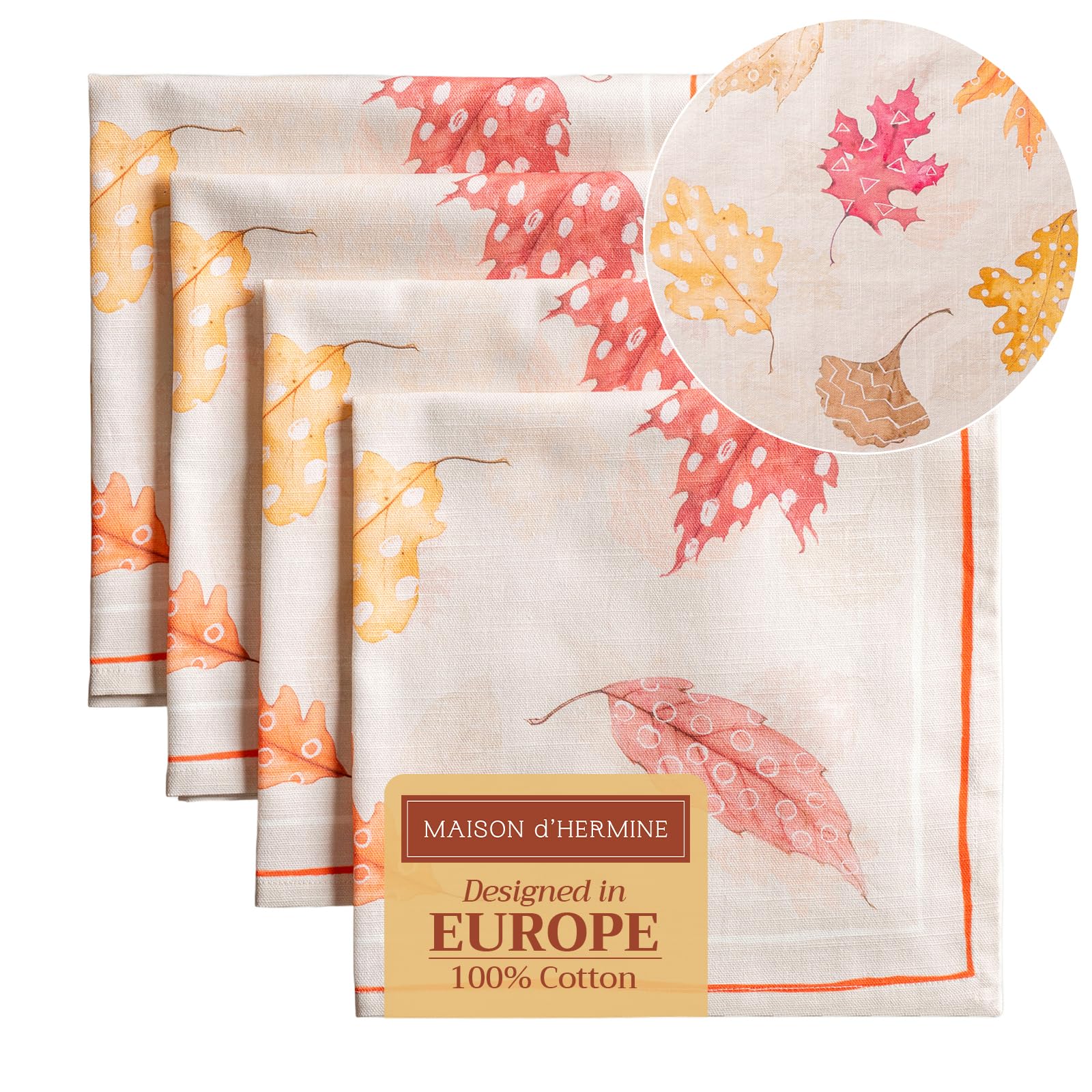 Maison d' Hermine Cloth Napkins Set of 4 100% Cotton for Christmas Decorations Everyday Reusable Square Autumn Napkins Cloth Washable Dinner Party Wedding (Colours Of Autumn, 45 CM x 45 CM)