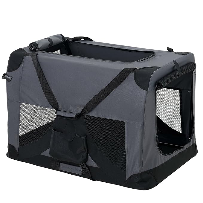 [pro.tec] Hundetransportbox (grau - faltbar) Gr. XL