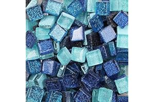 ESWENY Mixed Color Mosaic Glass Tiles Shine Crystal Glass Pieces Bulk Square Glitter Crystal Mosaic Tiles for Home Decoration or DIY Crafts 200g,1x1 cm (Blues)