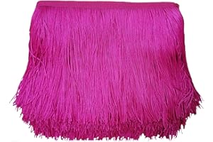 Lauthen.S 10 Yards of 6" Chainette Fringe Trim Tassel Sewing Trim for DIY Craft Latin Dress Lamp Shade Decoration (6 Inches x 10 Yards, Hot Pink)
