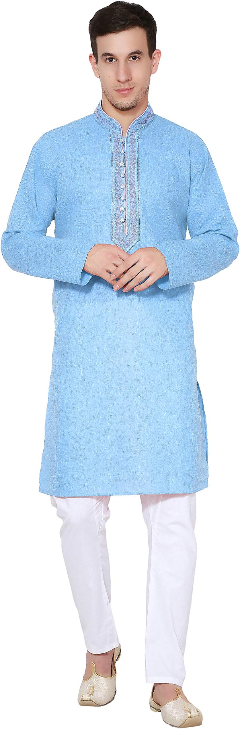 Kurta Pajama Set for Men Long Sleeve Cotton Casual Party Dress Set