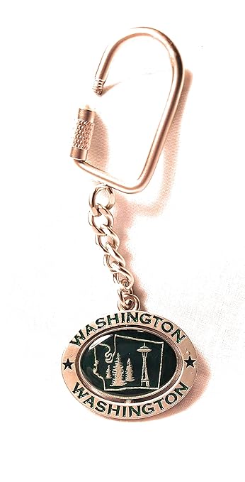 Keychain Washington State Outline W Space Needle Spinning Oval Green Amazon In Office Products