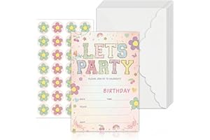 qinghemengxia Let's Party! Birthday Invitations - Cute Flower - 20Pcs Double-Sided Fill- In Invitation Cards & Envelopes For 