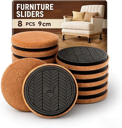 PISAO Felt Furniture Sliders 8PCS 9 cm Diameter Thick EVA Pad Coasters for