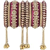 Aheli Stone Studded Metal Chuda Bangle Set with Hangings Gift for Women Wedding Bridal Indian Traditional Ethnic Jewelry Green
