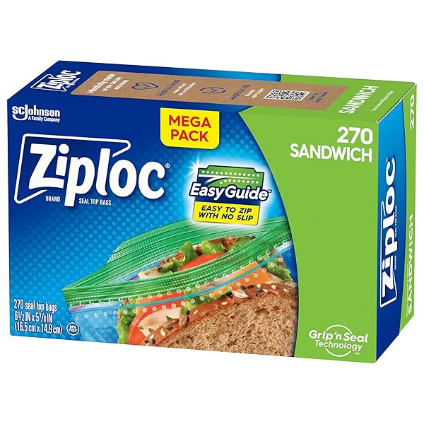 ZIPLOC SANDWICH AND SNACK BAGS WITH EASYGUIDE TEXTURE, PLASTIC STORAGE BAGS WITH GRIP ‘N SEAL TECHNOLOGY, 270 BAGS TOTAL (PACKAGING MAY VARY)