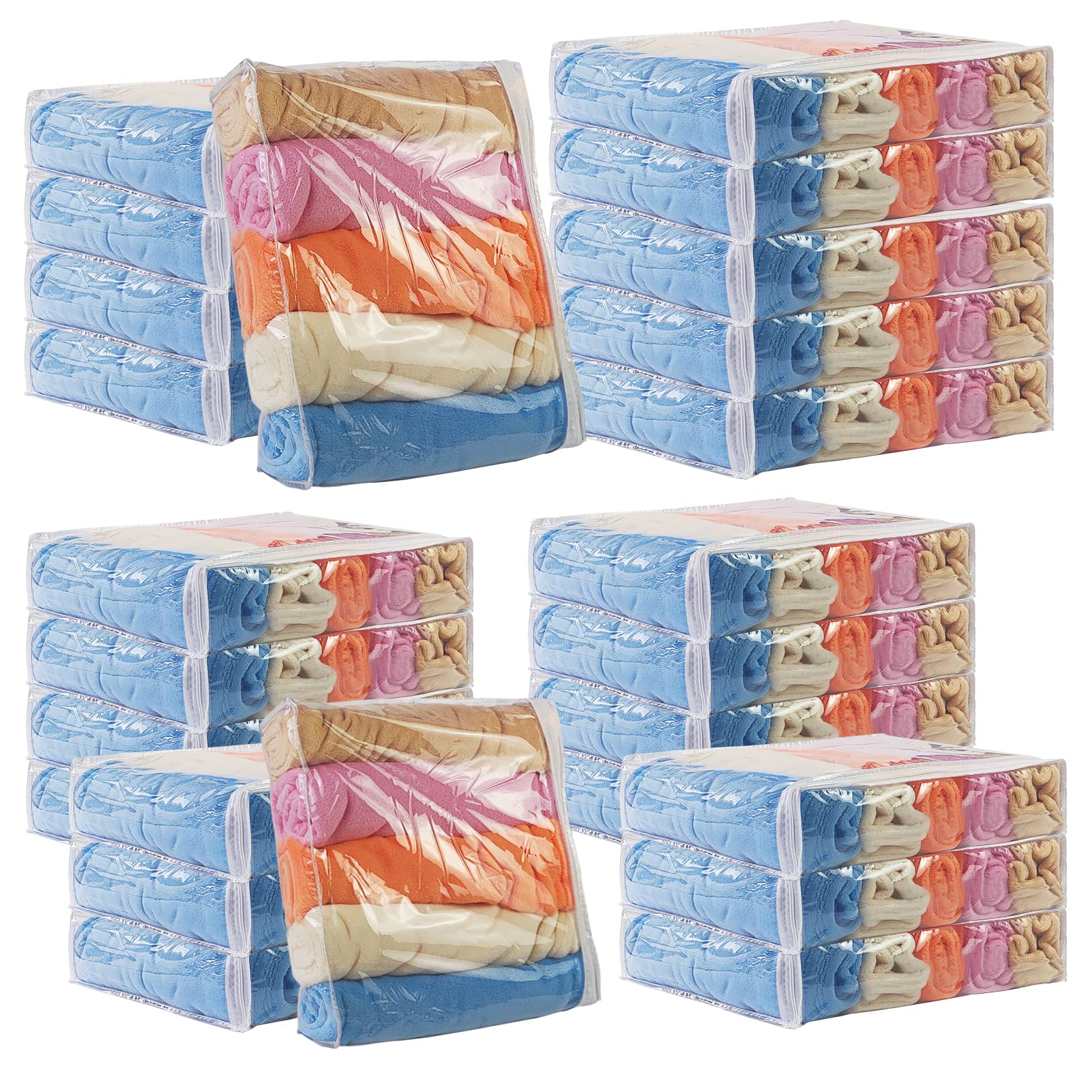 Photo 1 of 25Pcs Clear Vinyl Zippered Storage Bags - Blanket & Bed Sheet Organizer for Closet Linen & Sweater