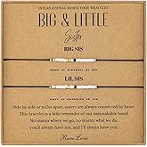 RareLove 2PCS Matching Bracelets - Sister Morse Code Beaded Bracelet for Women, Black White Gold Pony Seed Tiny Beads