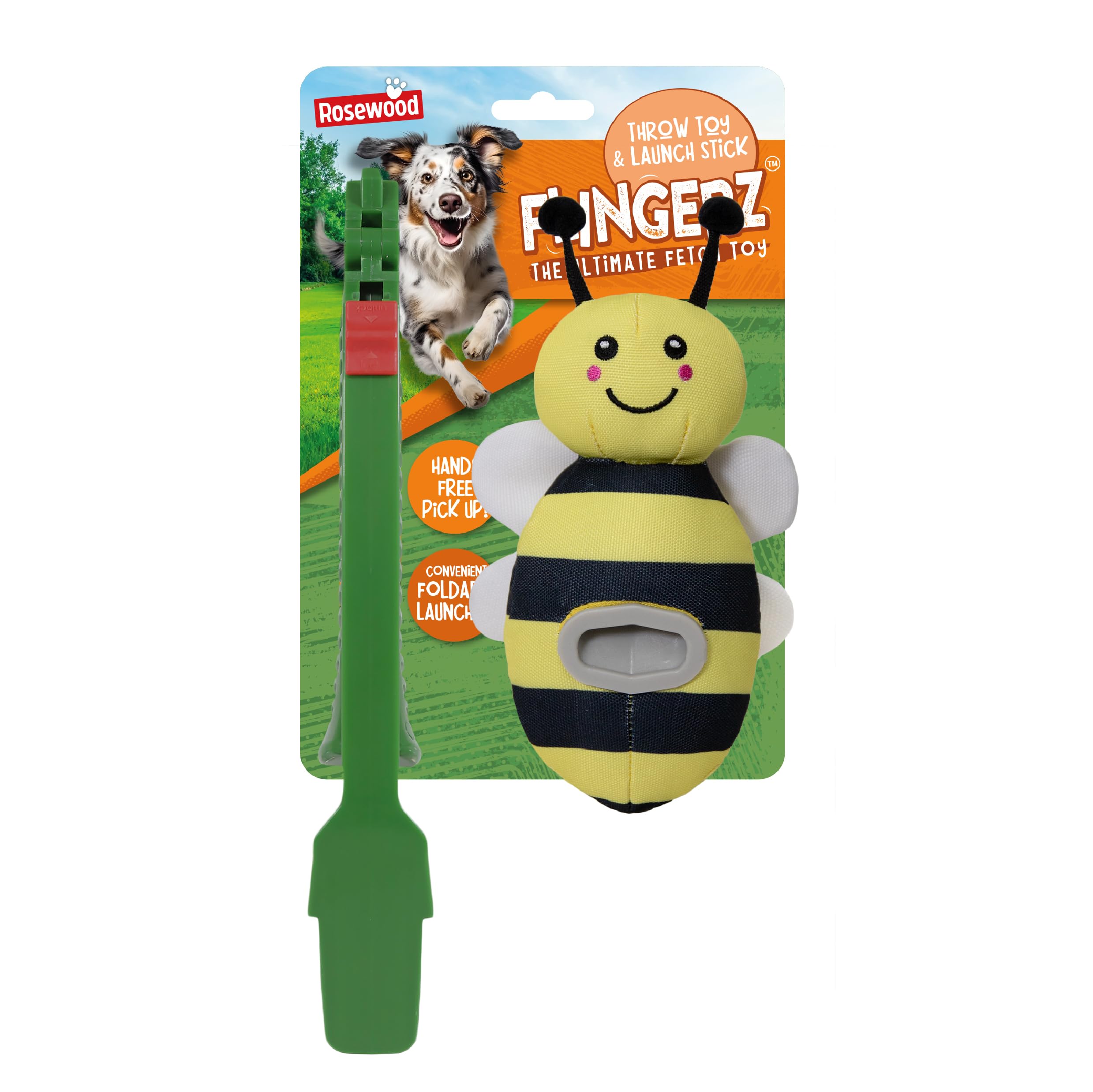 Rosewood Flingerz Bee Dog Toy Launcher – Durable Interactive Fetch Toy for Active Dogs – Long-Distance Throw Flinger for Outdoor Play & Exercise
