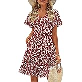 Zeagoo Womens Summer Dress Casual Swing Floral Ruffle Short Sleeve Sundresses Beach Mini A-line Shift Dress 2026 with Pockets