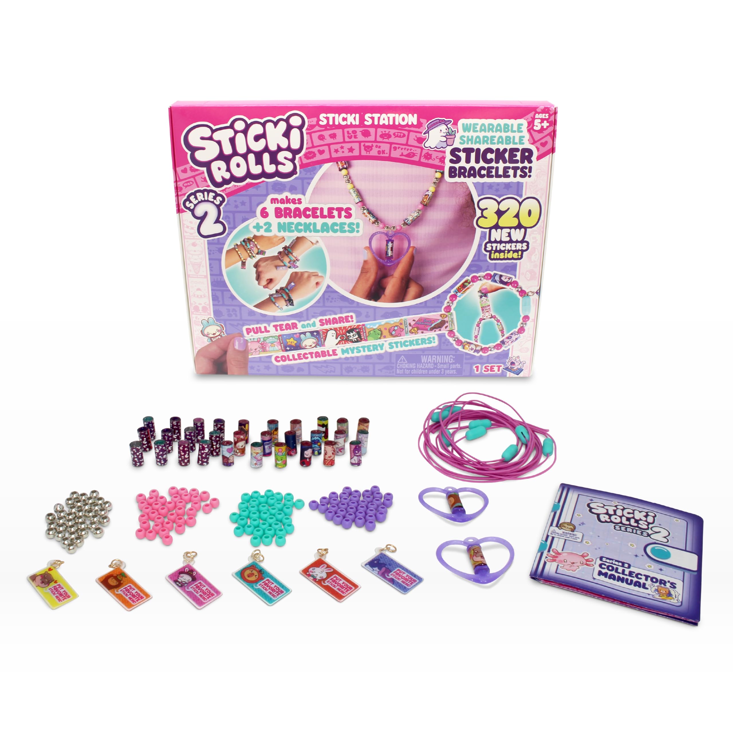 Sky Castle STICKI Rolls Sticki Station - The Original Wearable Shareable Sticker Jewelry Kit | Includes 320 Mini Stickers | Builds 6 Bracelets & 2 Necklaces | Over 1000 Designs to Collect! (Series 2)