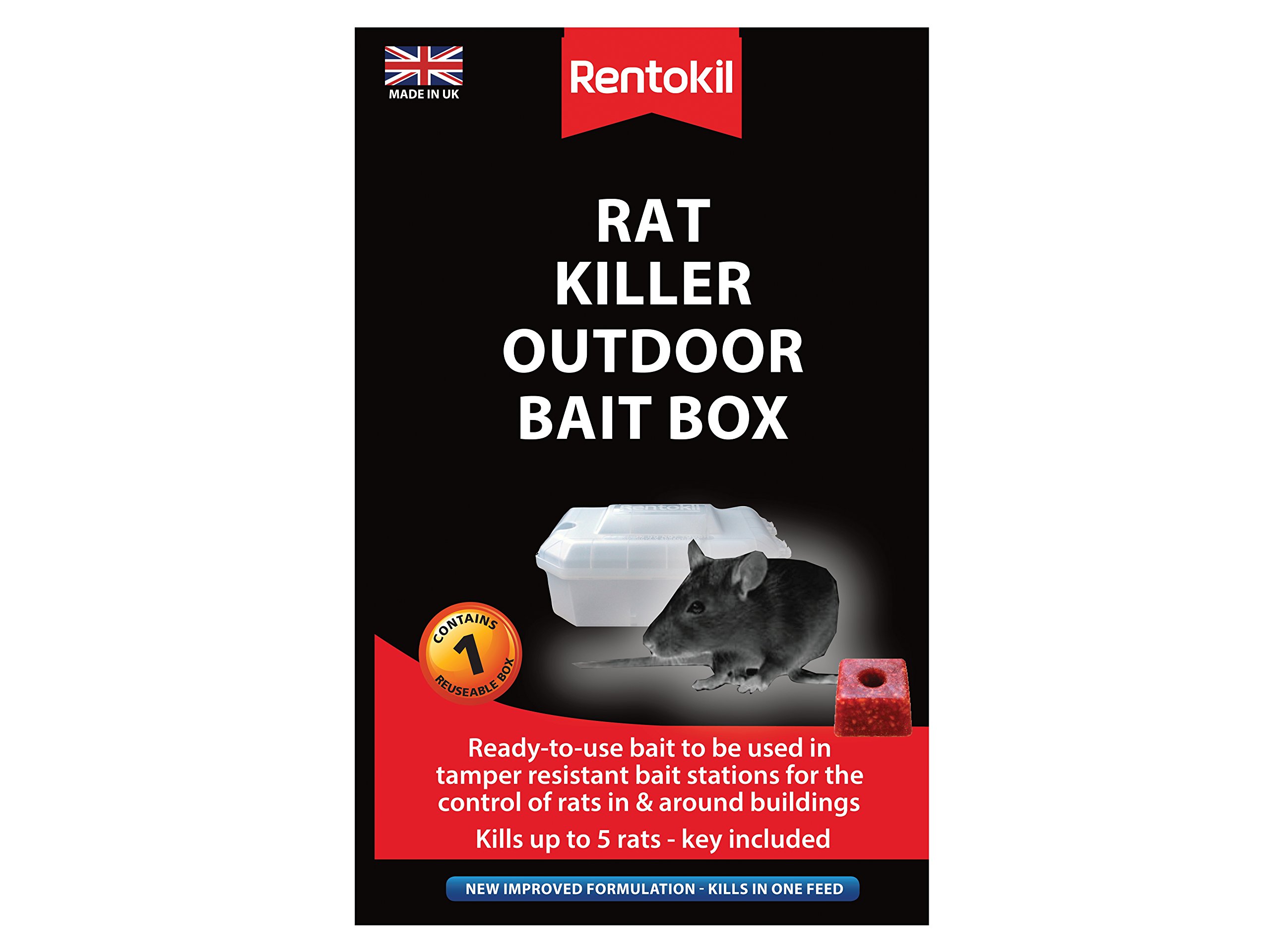 Rentokil REN0375 Rat Killer Outdoor Bait Box, Black, 11 x 17 x 27 cm
