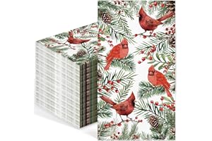 IANFEPH 100 Pcs Christmas Napkin 3 Ply Disposable Bathroom Guest Hand Towels Xmas Vintage Bird Pine Decorative Dinner Napkins for Winter Holiday Kitchen Wedding Birthday Party