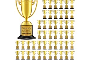 Highergo 48 Pcs Mini Trophies for Awards Plastic Gold Trophy Cups Party Favors with Stickers Small Metal Trophies 4 Inch for Kids School Sports Competition Adults Staff Reward Appreciation Gifts