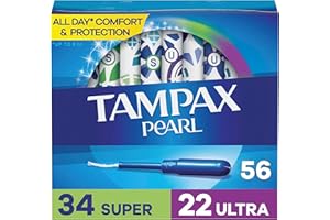 Tampax Pearl Tampons Multipack, with LeakGuard Braid, Super/Ultra Absorbency, Unscented, 56 Count