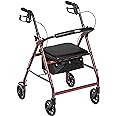 Drive Medical Aluminum Rollator Walker Fold Up and Removable Back Support, Padded Seat, 6" Wheels, Red