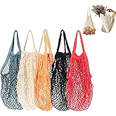 5Pcs Short Handle Net Cotton String Shopping Bag, Creatiee Reusable Mesh Market Tote Organizer for Grocery Shopper Produce St