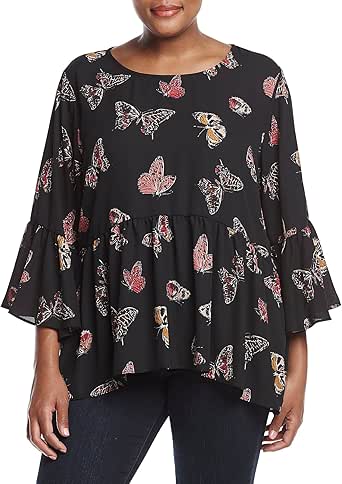 Cupio Plus Size Printed Flared Blouse at Amazon Womenâs Clothing store