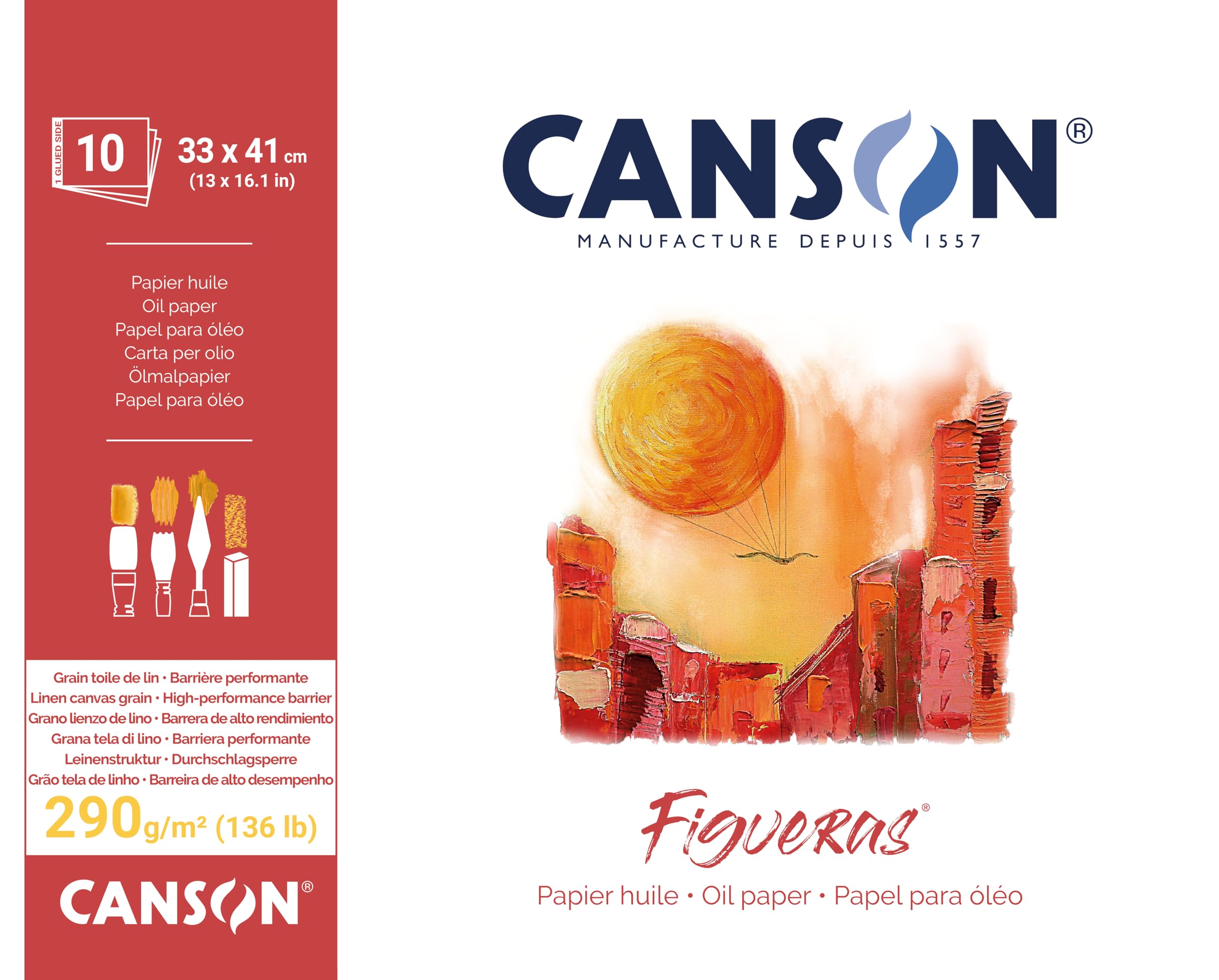 Canson Figueras Oil & Acrylic 290gsm paper pad including 10 sheets, size:41x33cm, canvas-like texture