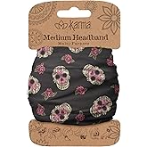 Karma Sugar Skull Headband for Women - Medium - Fabric Headband and Stretchy Hair Scarf - Black