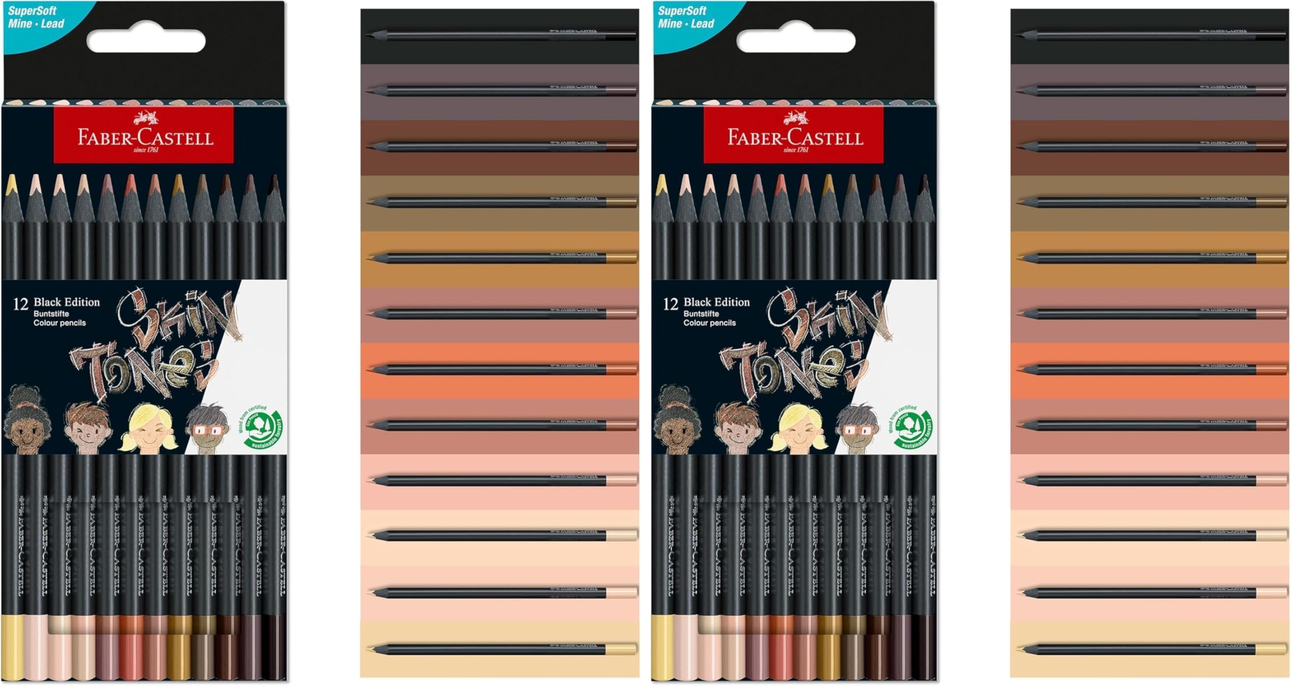 Faber-Castell Colour Pencils Black Edition - Skin Tones x 12 (Pack of 2)