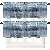 debraleye 2 Pack Navy Blue Window Valances, Abstract Art Valances for Windows Treatment, Farmhouse Rod Pocket Decorative Curtain Valance for Bathroom Bedroom Living Room, 54 X 18 in Blue, 2 Panel