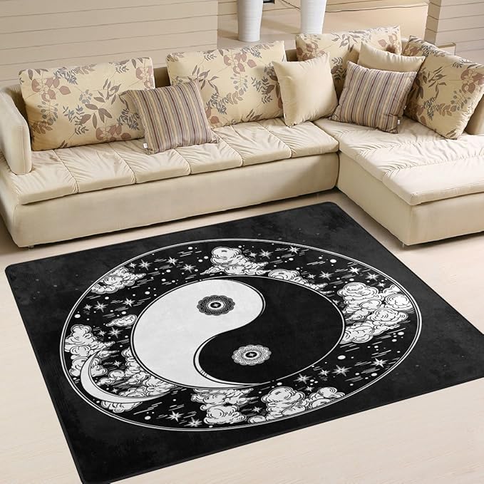 ALAZA Black Chinese Yin Yang Artwork Area Rug Rugs for Living Room Bedroom 5'3"x4
