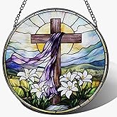 LAOWEIKI 8 Inches Stained Glass Cross Suncatcher, Stained Glass Window Hanging Decor, Religious Cross Ornament, Christian Home Decor, Christian Gift, Religious Gift, Gifts for Christmas