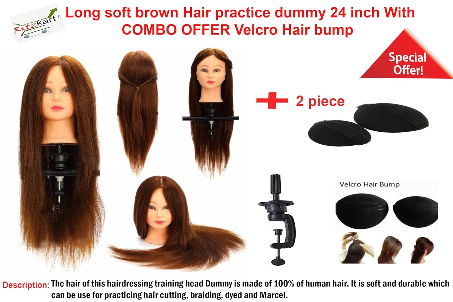 Ritzkart 24inch Long And Silky 100 Real Human Brown Hair Practice