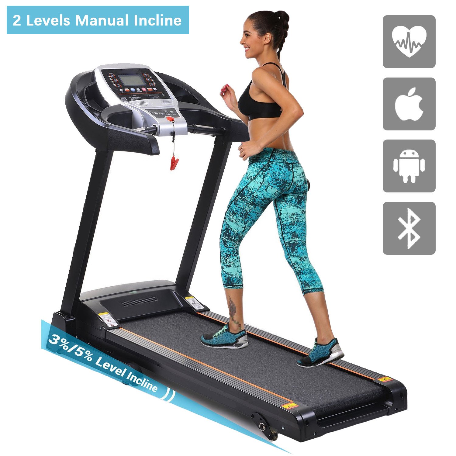 Motorised Treadmill, Electric Foldable Running Machine with 3%/5% Level  Manual Incline, Portable Compact Heavy Duty APP Control Machine for Gym  Home ...