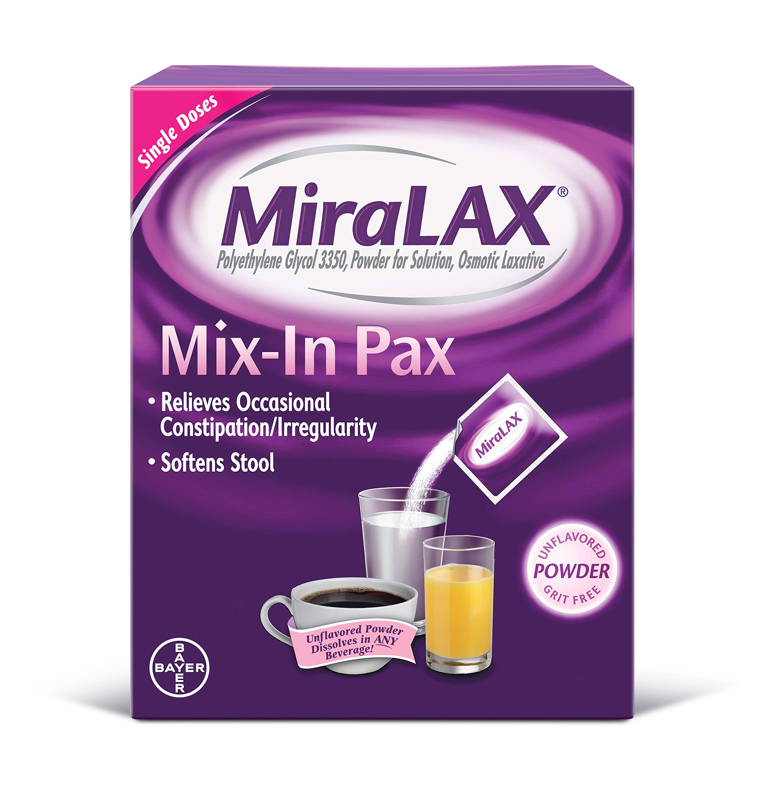 MiraLAX Mix In Pax Single Dose Packets Unflavored Grit Free Laxative