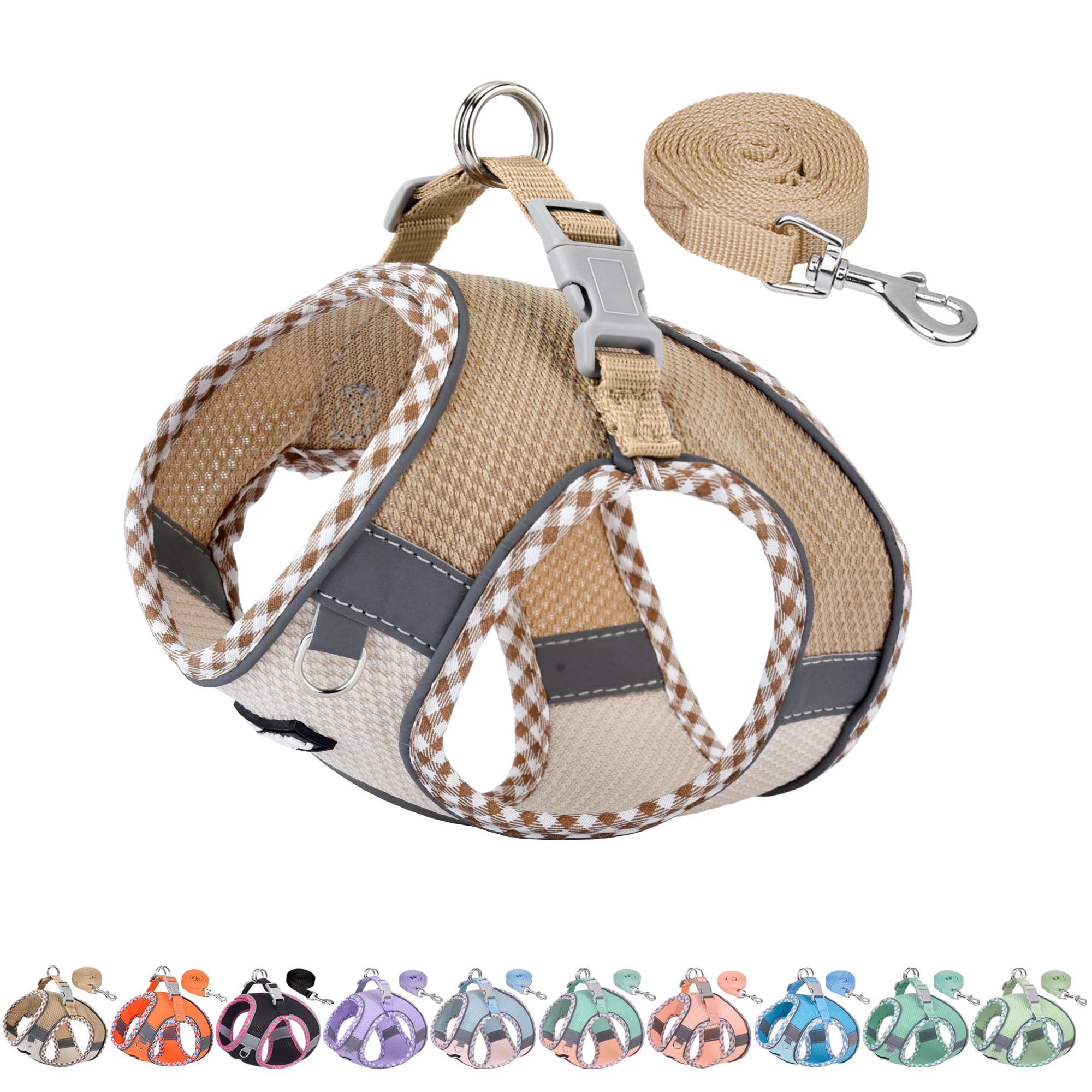 Photo 1 of AIITLE Dog Harness and Leash Set - Ultra-Comfortable XXS-XL Vest with Strong Magic Tape & Glow-in-Dark Reflective Strips, Chafe-Free for Teddy, Schnauzer (Brown-Beige, M)