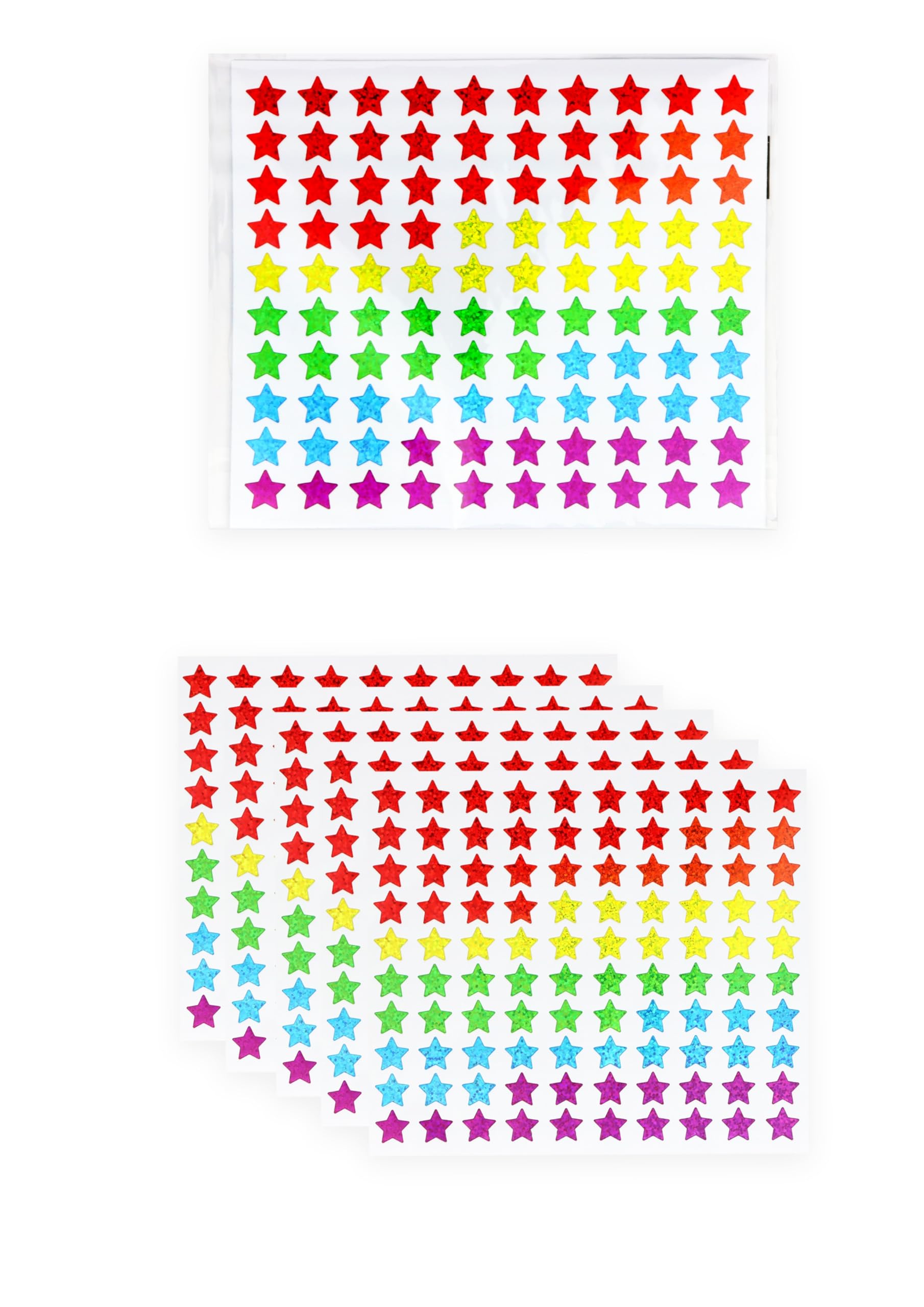 Henbrandt 5 x Sheets - 500 Holographic Star Stickers | Mini Stars for Children, Kids, Teachers, Crafts | Assorted Colours 14mm Small Glitter Stickers for Reward Charts, Scrapbooking, Art