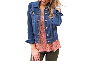LookbookStore Women's Basic Long Sleeves Button Down Fitted Denim Jean Jackets