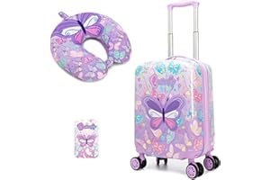 Inprof Kid’s Luggage Set 2 Piece Suitcase Set 16’’ Hardside Luggage with Spinner Wheels Girls Boys Carry on Luggage Travel Ro