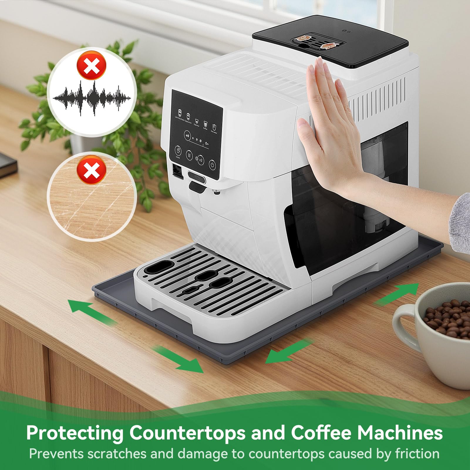 Inwee Unterlage Silikonmatte für Kaffeemaschinen, Anti-Rutsch Silikonmatte für Kaffeevollautomat Barista Zubehör, kompatibel mit EQ.6, Philips LatteGo und De'Longhi Magnifica usw. - Grau (47 x 29 cm) 4