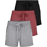 Real Essentials 3 Pack: Womens Ultra-Soft Athletic Lounge Casual Sweat Shorts with Pockets (Available in Plus Size)