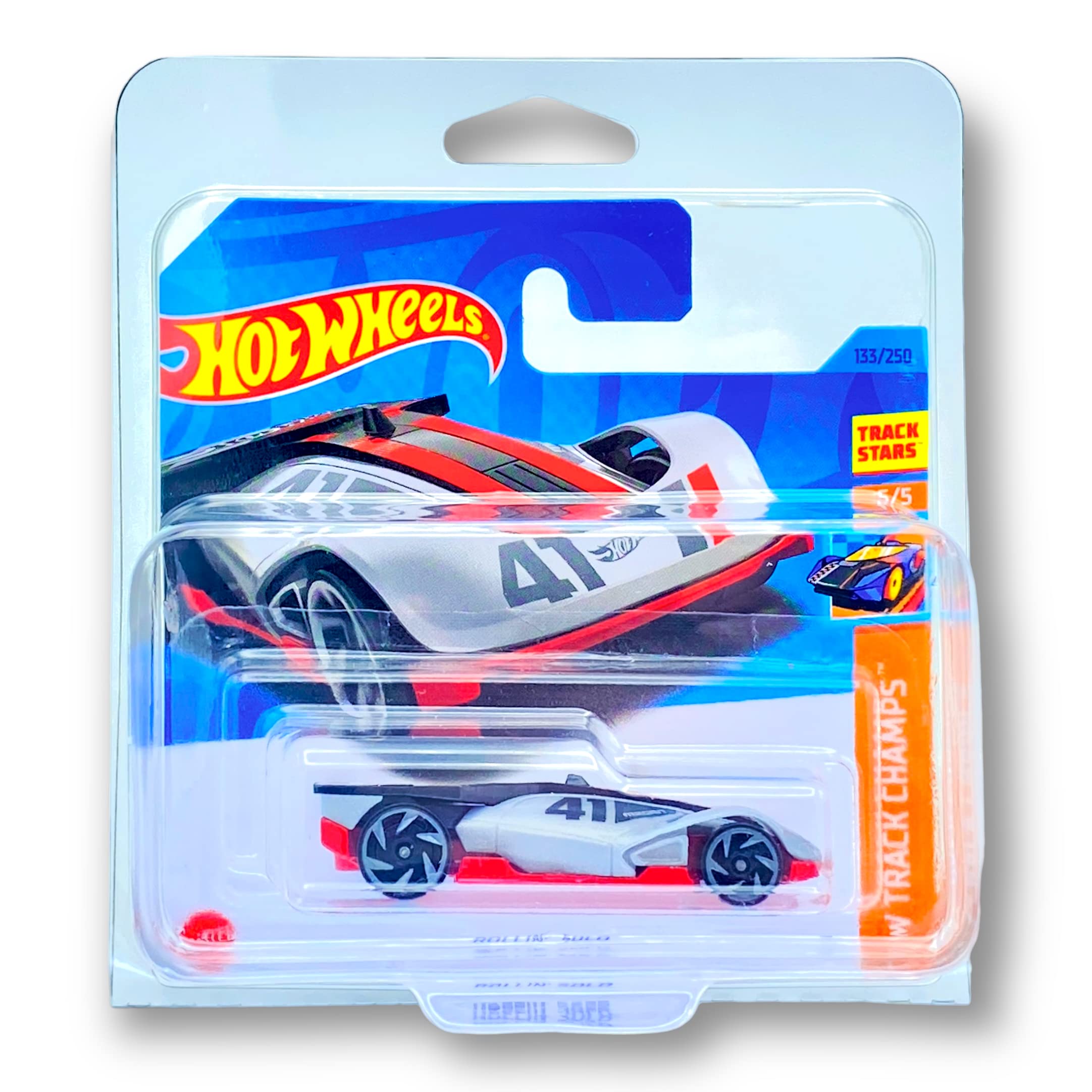 Hot Wheels Rollin' Solo (Grey, Black & Red) 5/10 HW Track Champs 2023-133/250 (Short Card) - COMES IN A KLAS CAR KEEPER PROTECTIVE COLLECTORS CASE - HKG41