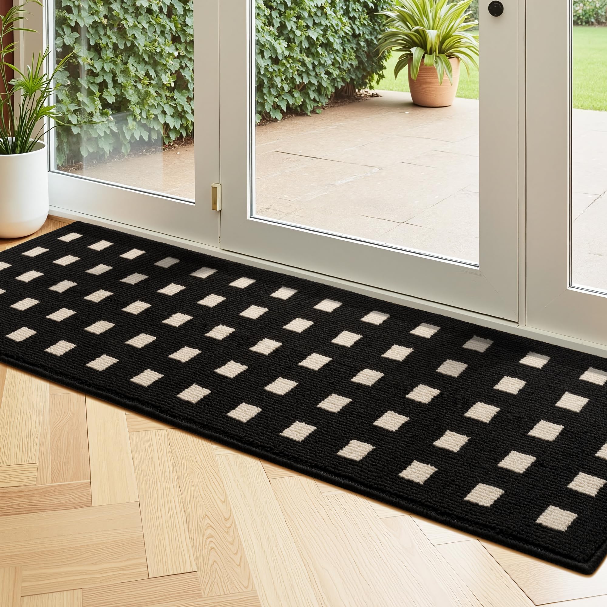 GRANNY SAYS Door Mat Indoor Entrance Non-Slip, Welcome Mats Front Door Mat for Entryway, Long Entry Mat Low Profile Resist Dirt Easy to Clean, 20" x 59", Black-Mosaic Image