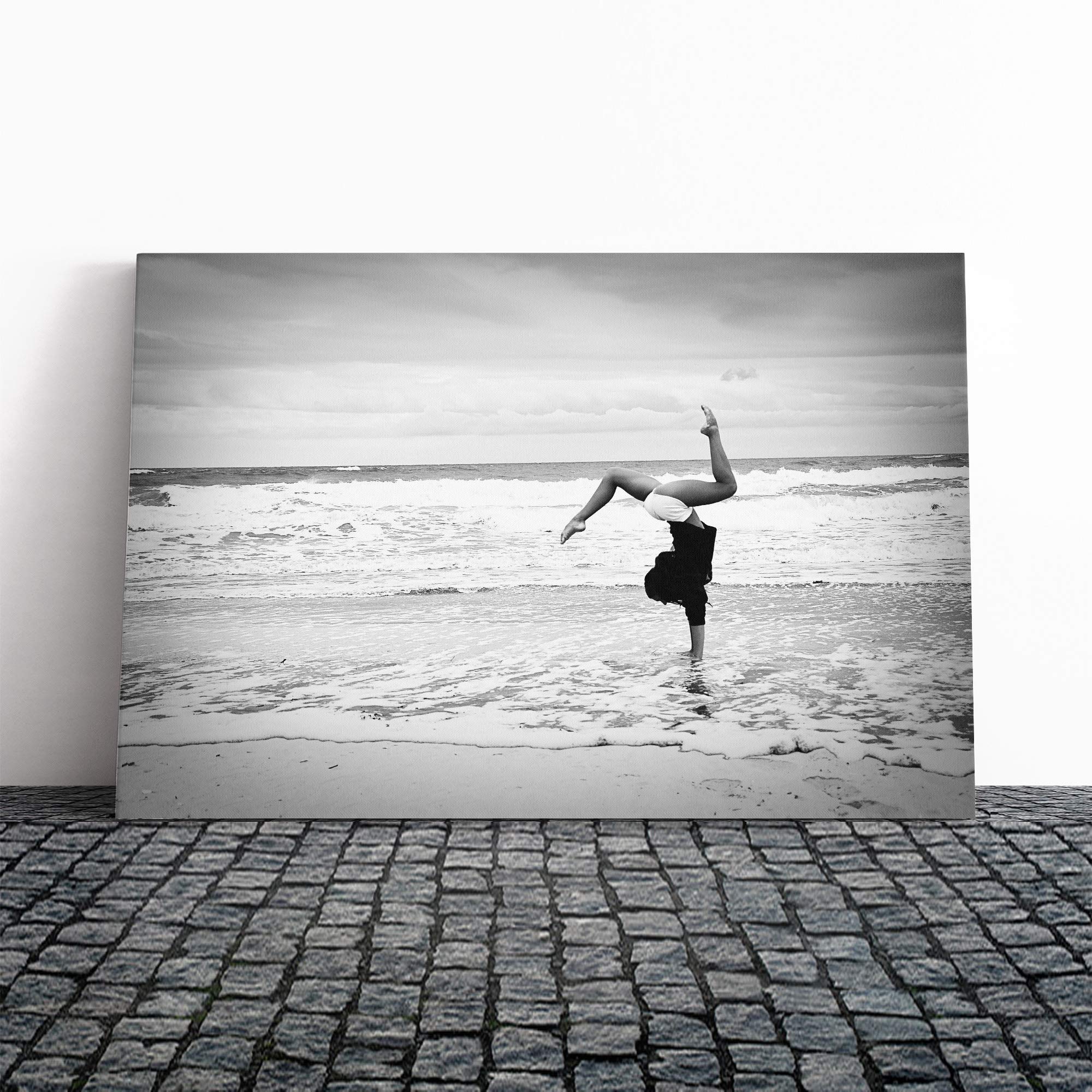 Seascape Beach Gymnastics Fitness Canvas Print | Gallery Wrapped 30mm Frame Wall Art | 20x14 inches | Ready to Hang | Modern Seascape Picture | Living Room Bedroom Lounge Office