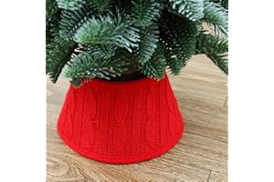 Slsxip 7.5 Inch Knitted Christmas Tree Collar, Rustic Mini Tree Skirt Base Cover for Small Tabletop Trees, Holiday Home Decor,Red