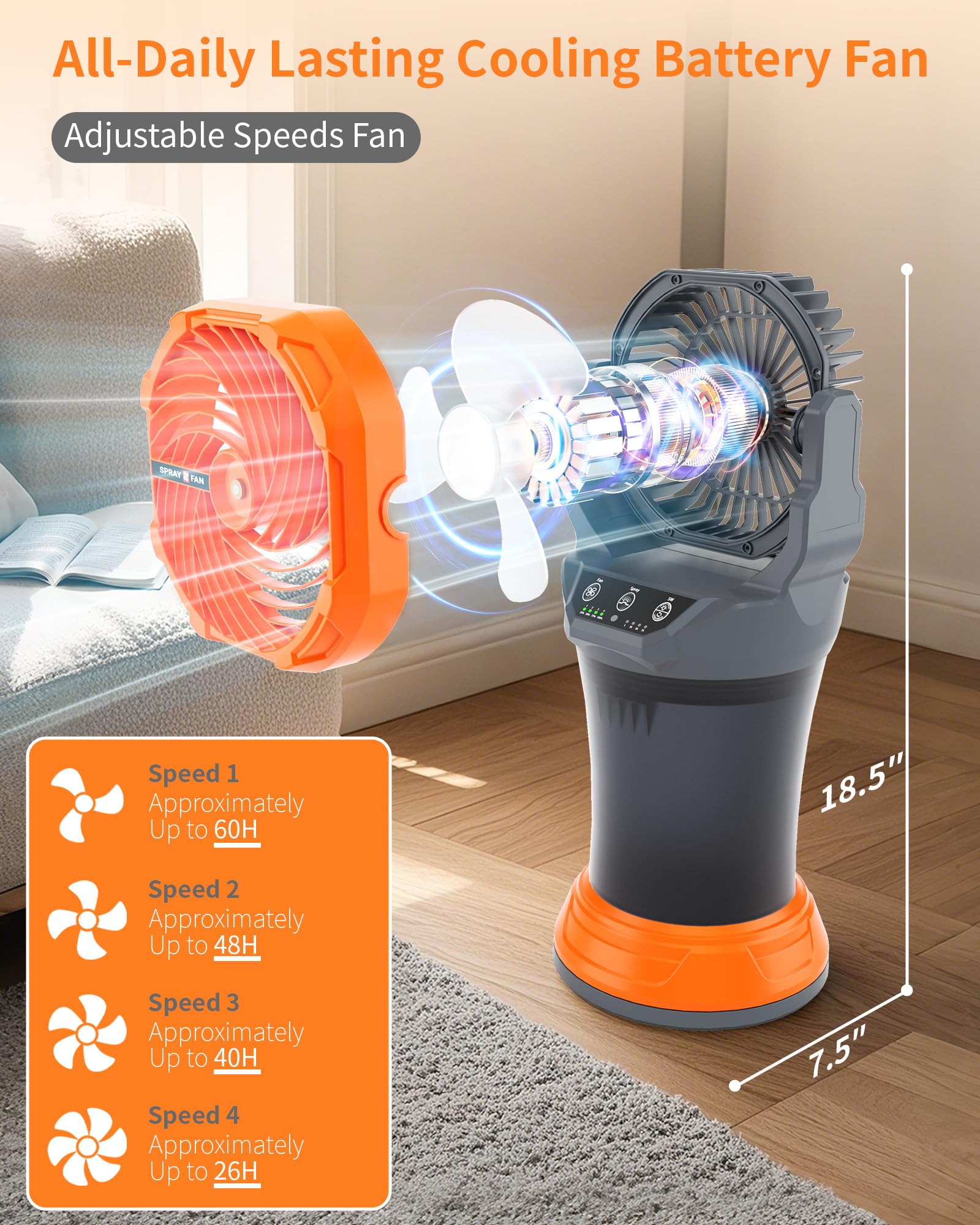 30000mAh Misting Fan Portable Battery Powered Fan with 2L Water Tank,Portable Mist Cooling Fans for Outdoor Camping Tent Beach Travel-120°Auto Oscillating,4 Wind Speeds & Spray Modes,RGB Light