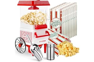 GVAKMM Popcorn Machine, Hot Air Popcorn Maker Kit Gift Box, Portable Home Popcorn Popper Machine, 10-Cup,Oil-Free,Retro Style