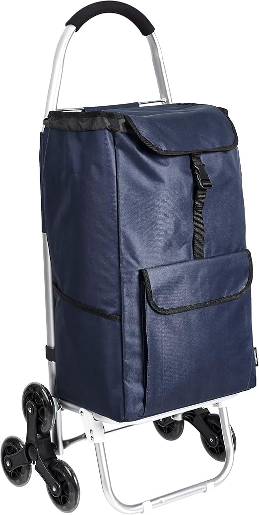 AmazonBasics - Carrito de la compra con 3 ruedas y asas de aluminio, 50