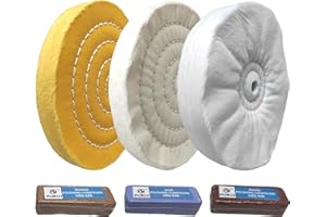PR PURUI PURUI 6" Buffing Polishing Wheel with Polishing Compound Kit Used On Bench Grinder for Jewelry and Soft Metals-includes 3PC 6" Buffing Wheels with 1/2" Arbor Hole and 3PC 100g Polishing compounds 6PC