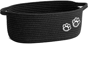 HiChen Small Black Toy Basket, Baby Gift Basket Empty for Towels, Diapers, Cute Decorative Basket for Living Room, Black Woven Rope Storage Bin, 12 x 8 x 5 inches