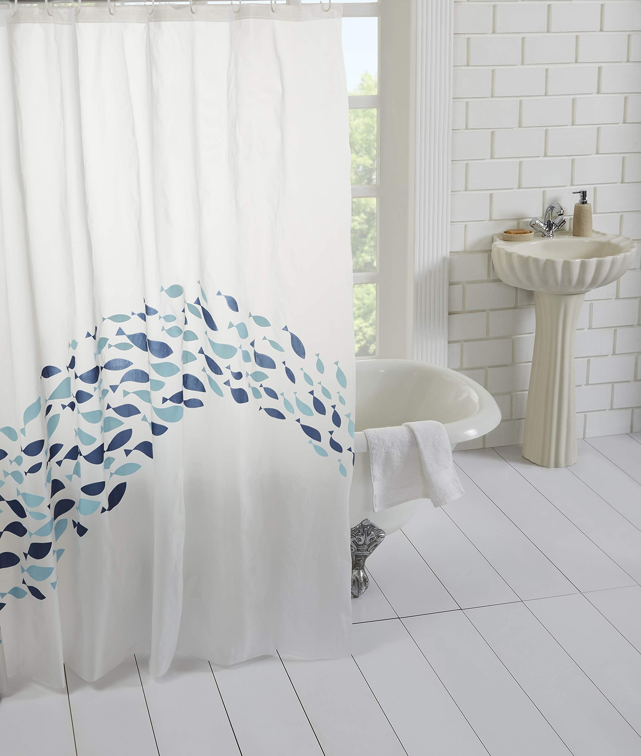 homewards™ PVC Shower Curtain with Hooks, 6x6 Feet, White