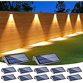 LIFENGSOLER Solar Fence Lights Outdoor Waterproof LED,4LEDs Focus Lens Solar Wall Lights,Auto ON Off Warm White Outdoor Light