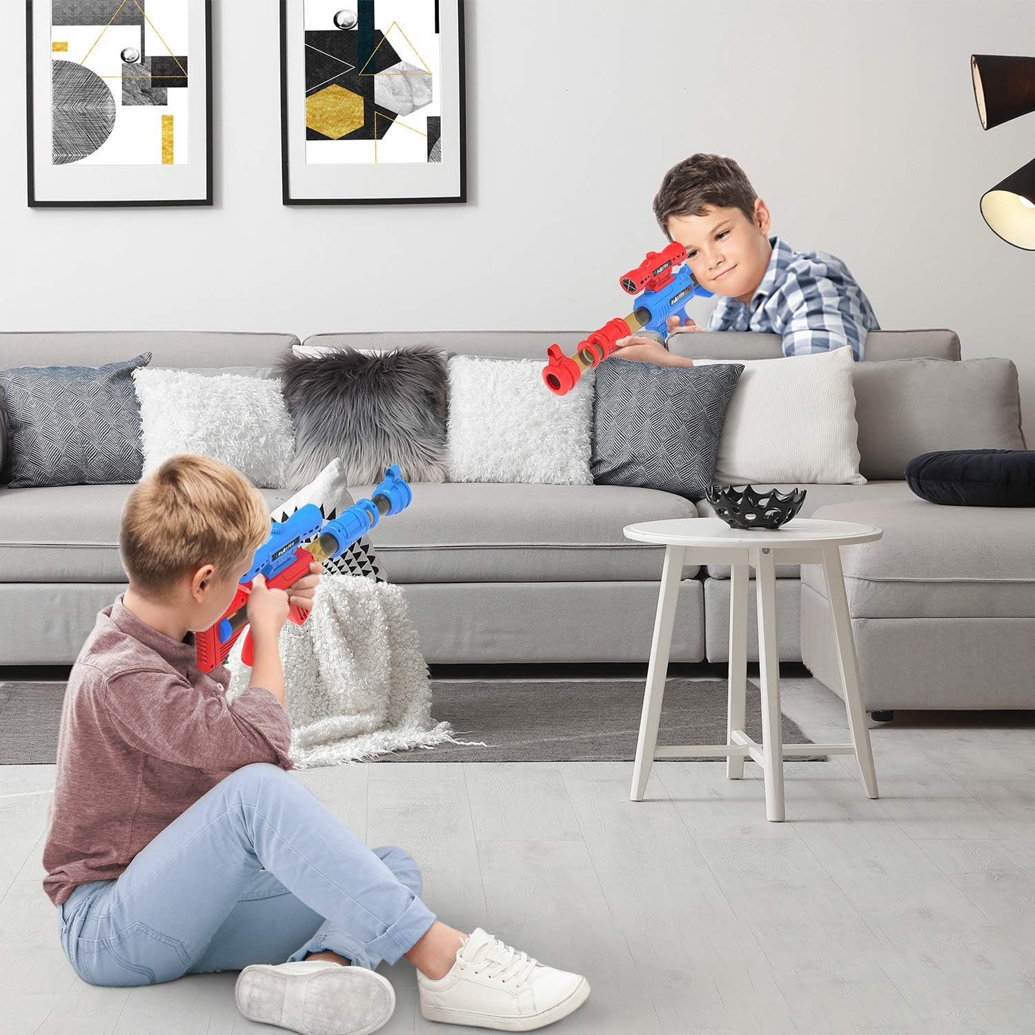 Shooting Game Toy for 5 6 7 8 9 10+ Years Olds Boys and Girls,2pk Foam Ball Popper Air Toy Guns with Standing Shooting Target, 24 Foam Balls, Indoor Activity Game for Kids, Compatible with Nerf Toys: Toys & Games